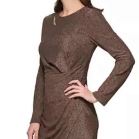 DKNY Metallic Faux-Wrap Sheath Dress sz 12 - Picture 11 of 12